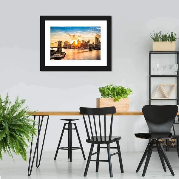 Brooklyn Bridge Skyline Canvas Wall Art-5 Horizontal-Gallery Wrap-22" x 12"-Tiaracle