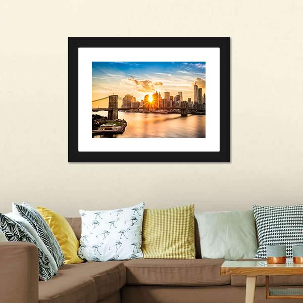 Brooklyn Bridge Skyline Canvas Wall Art-5 Horizontal-Gallery Wrap-22" x 12"-Tiaracle