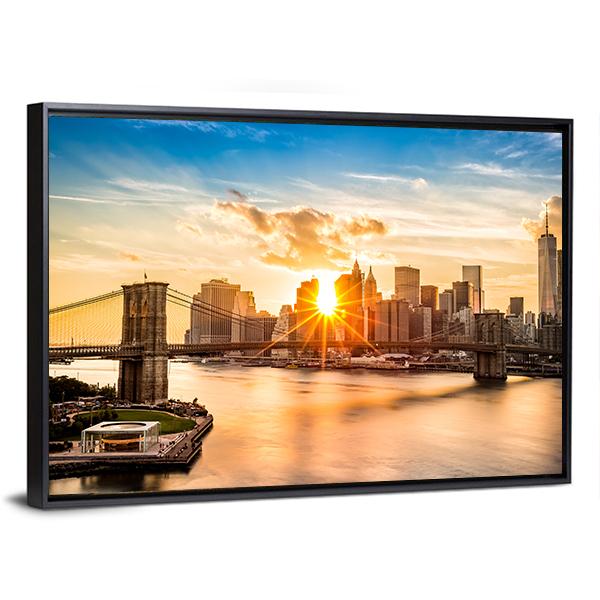 Brooklyn Bridge Skyline Canvas Wall Art-5 Horizontal-Gallery Wrap-22" x 12"-Tiaracle