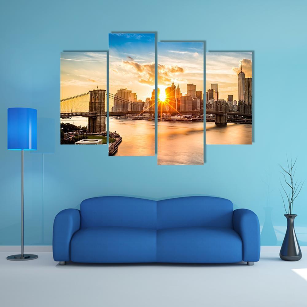Brooklyn Bridge Skyline Canvas Wall Art-4 Pop-Gallery Wrap-50" x 32"-Tiaracle