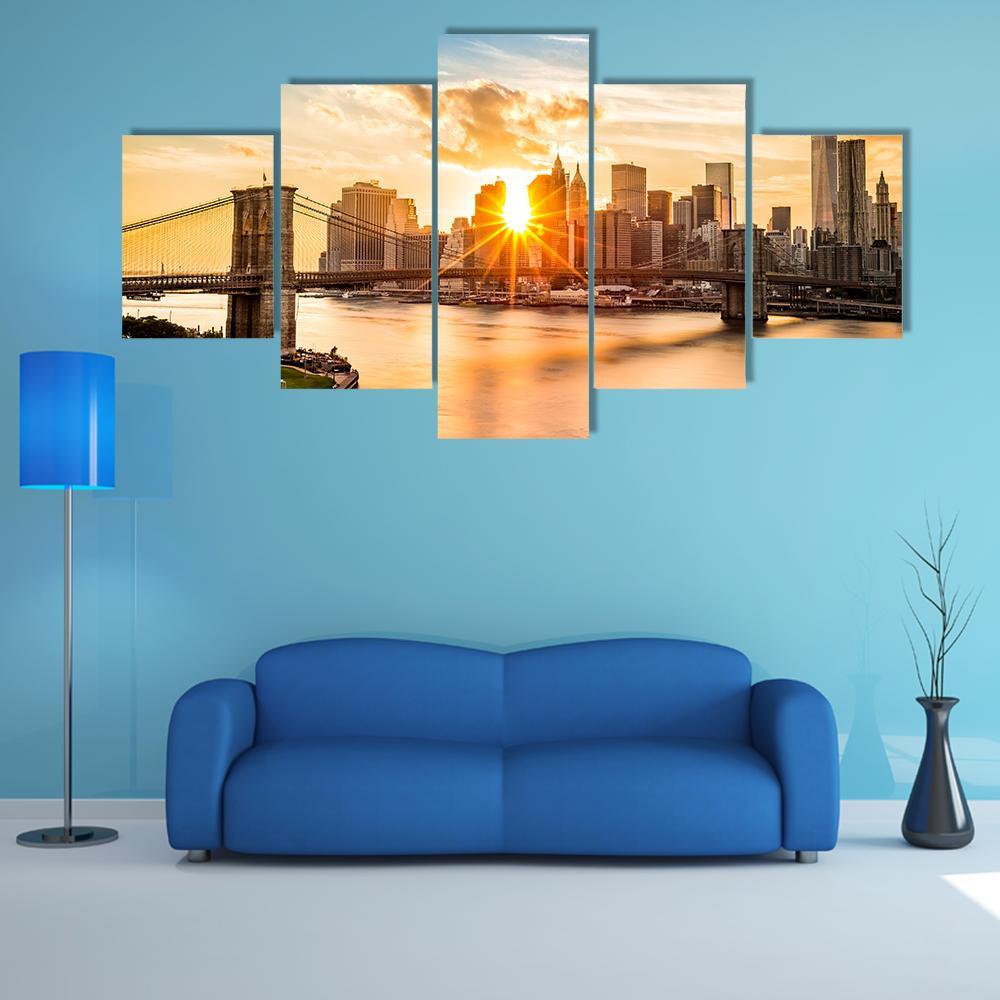 Brooklyn Bridge Skyline Canvas Wall Art-3 Horizontal-Gallery Wrap-37" x 24"-Tiaracle