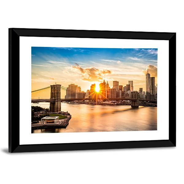 Brooklyn Bridge Skyline Canvas Wall Art-3 Horizontal-Gallery Wrap-25" x 16"-Tiaracle