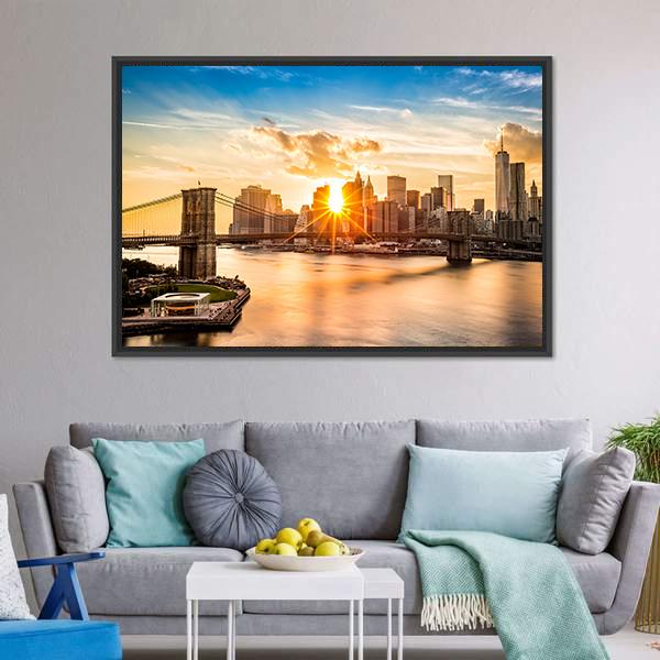 Brooklyn Bridge Skyline Panoramic Canvas Wall Art-1 Piece-36&quot; x 12&quot;-Tiaracle