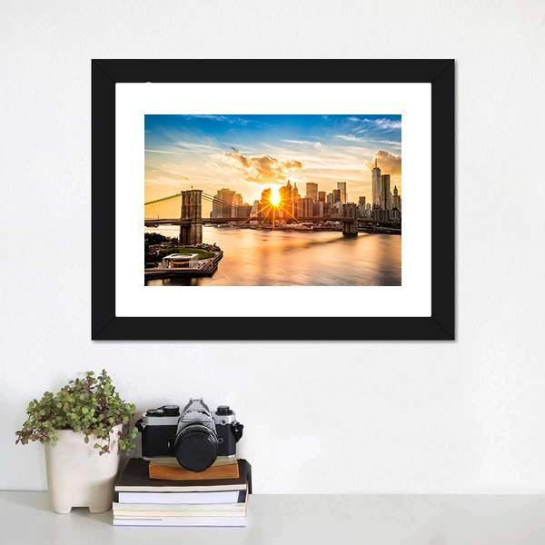 Brooklyn Bridge Skyline Panoramic Canvas Wall Art-1 Piece-36&quot; x 12&quot;-Tiaracle