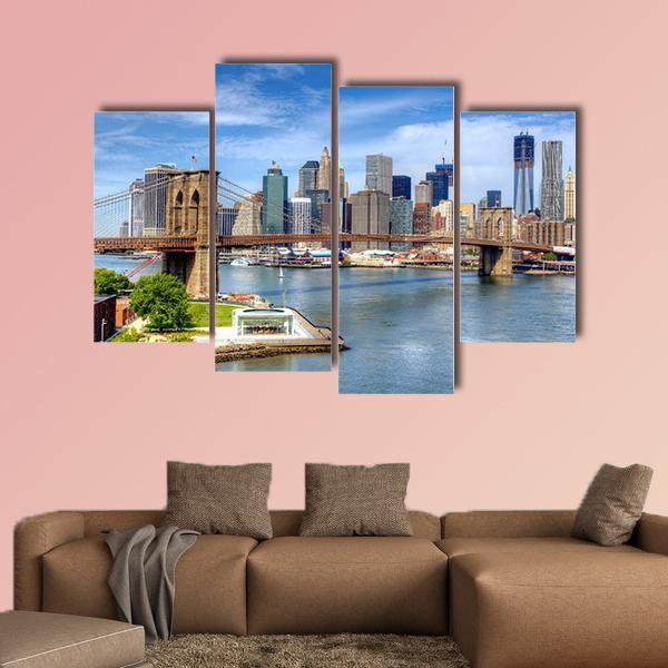 Brooklyn Bridge Lower Manhattan Canvas Wall Art-4 Pop-Gallery Wrap-50" x 32"-Tiaracle