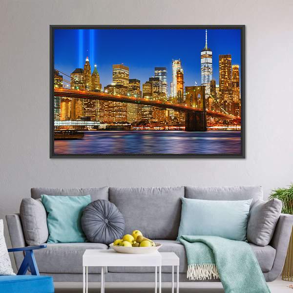 Brooklyn Bridge USA Canvas Wall Art-1 Piece-Floating Frame-24" x 16"-Tiaracle