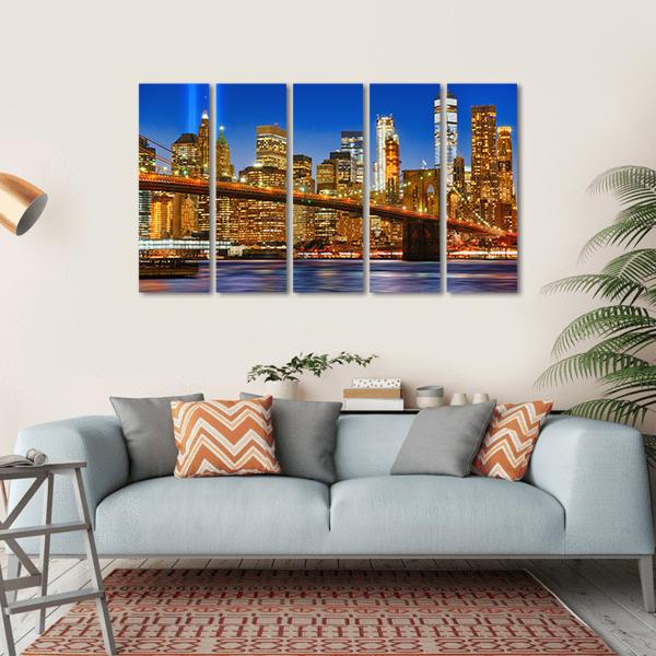 Brooklyn Bridge USA Canvas Wall Art-5 Horizontal-Gallery Wrap-22" x 12"-Tiaracle