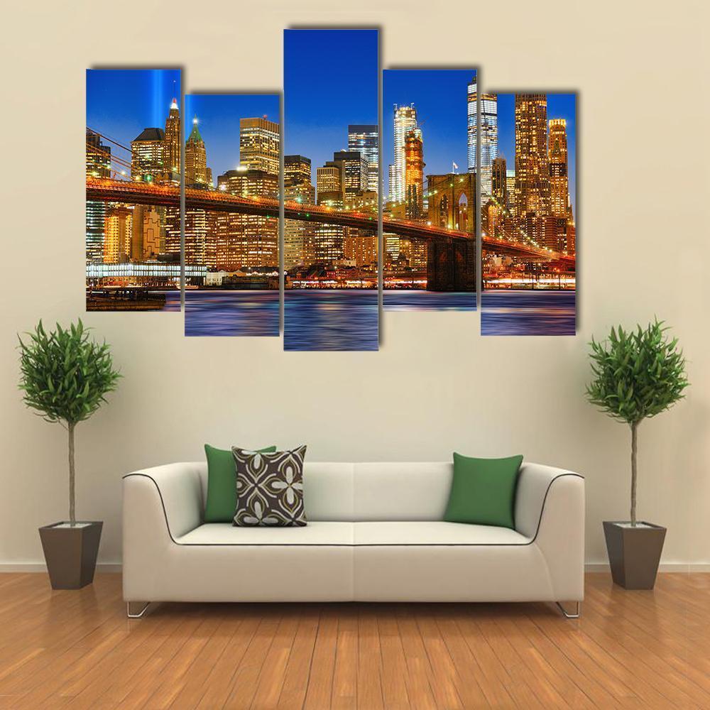 Brooklyn Bridge USA Canvas Wall Art-5 Pop-Gallery Wrap-47" x 32"-Tiaracle