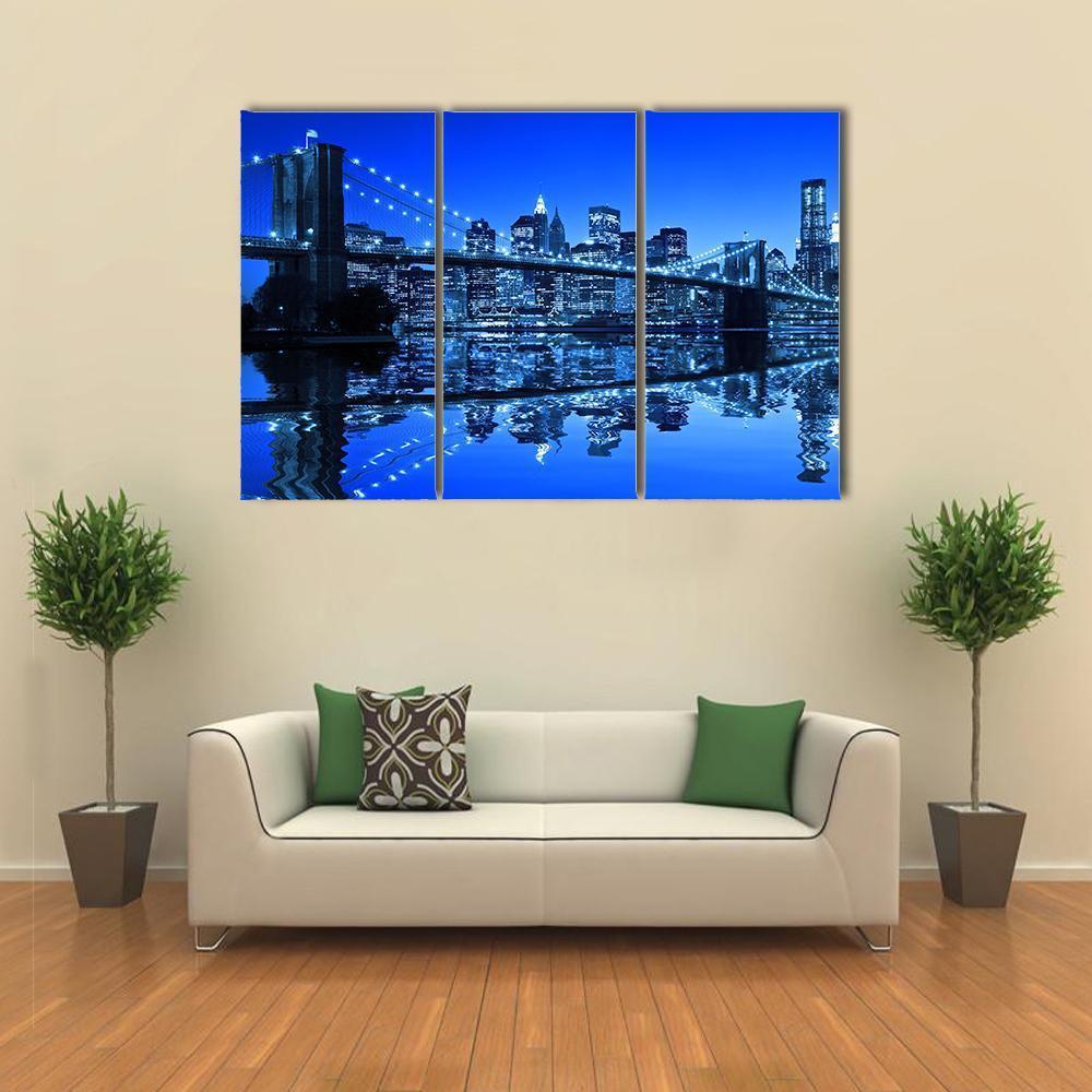 Brooklyn Bridge In NY Canvas Wall Art-3 Horizontal-Gallery Wrap-37" x 24"-Tiaracle