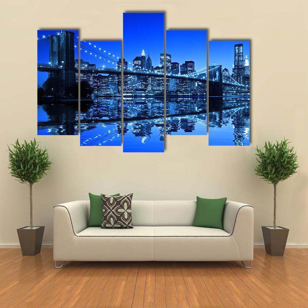 Brooklyn Bridge In NY Canvas Wall Art-5 Pop-Gallery Wrap-47" x 32"-Tiaracle