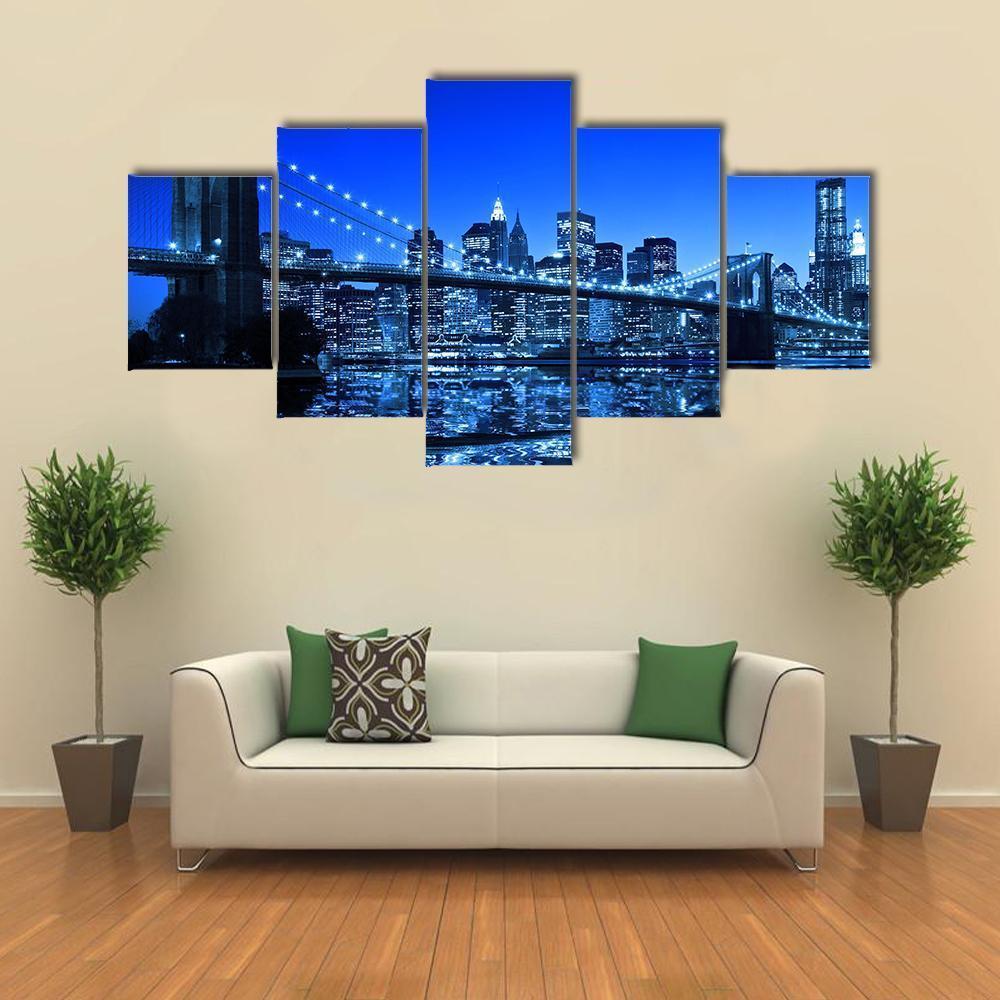 Brooklyn Bridge In NY Canvas Wall Art-5 Star-Gallery Wrap-62" x 32"-Tiaracle