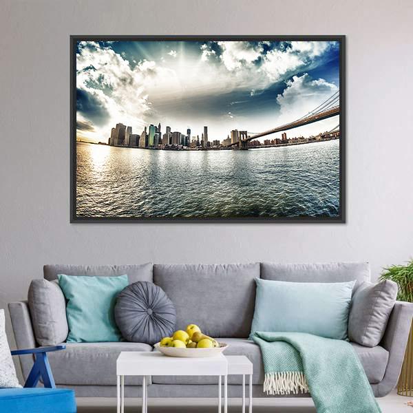 Brooklyn Shore In Winter Canvas Wall Art-1 Piece-Floating Frame-24" x 16"-Tiaracle
