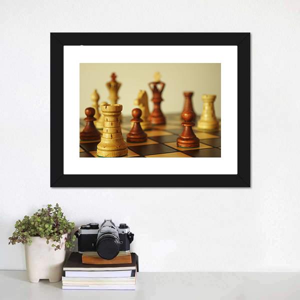 Brown Chess Pieces Canvas Wall Art-1 Piece-Framed Print-20&quot; x 16&quot;-Tiaracle