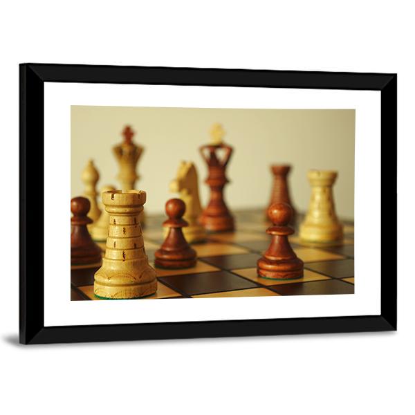 Brown Chess Pieces Canvas Wall Art-5 Horizontal-Gallery Wrap-22" x 12"-Tiaracle