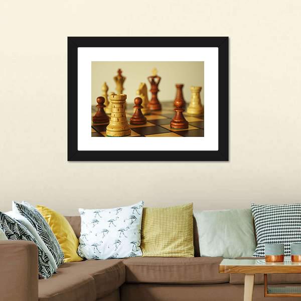 Brown Chess Pieces Canvas Wall Art-5 Horizontal-Gallery Wrap-22" x 12"-Tiaracle