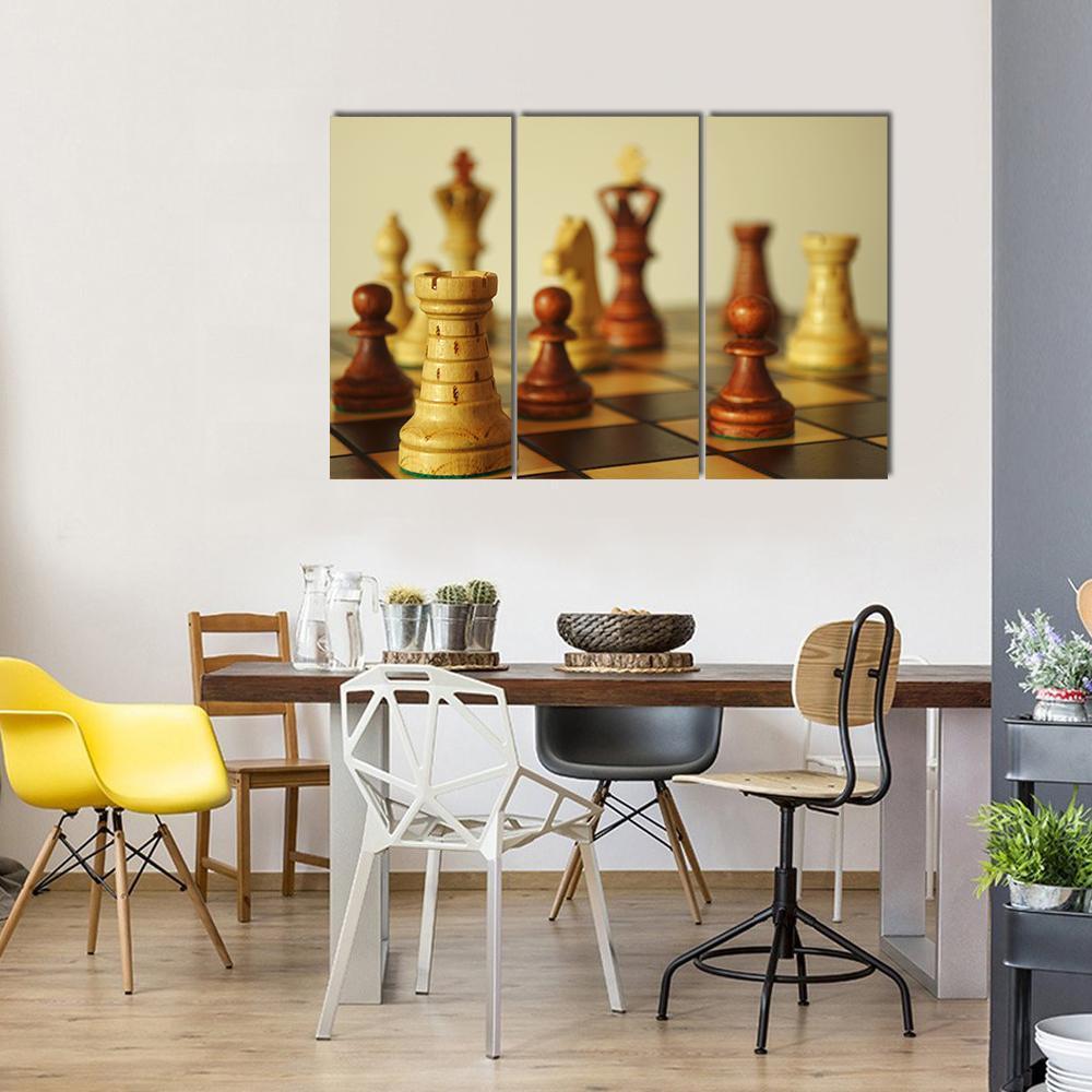 Brown Chess Pieces Canvas Wall Art-3 Horizontal-Gallery Wrap-37&quot; x 24&quot;-Tiaracle