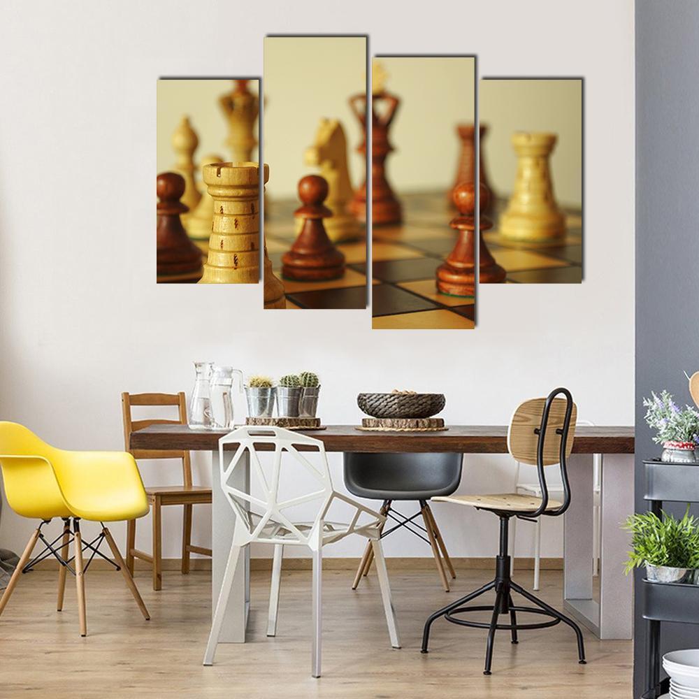 Brown Chess Pieces Canvas Wall Art-3 Horizontal-Gallery Wrap-37" x 24"-Tiaracle