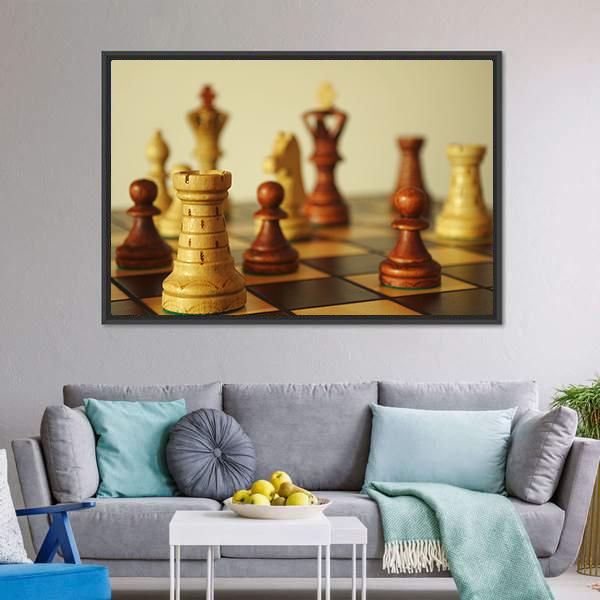 Brown Chess Pieces Canvas Wall Art-1 Piece-Floating Frame-24&quot; x 16&quot;-Tiaracle