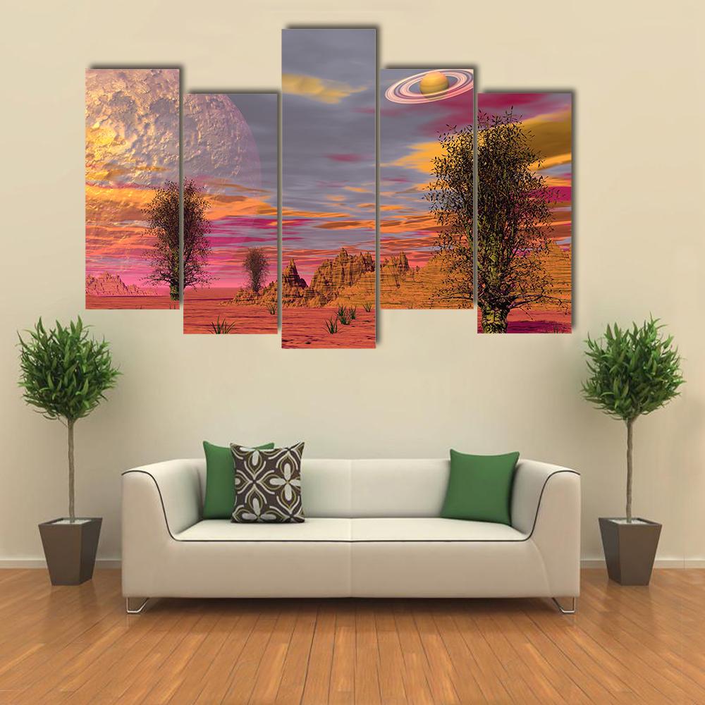 Brown Landscape In The Desert Canvas Wall Art-5 Pop-Gallery Wrap-32" x 21"-Tiaracle