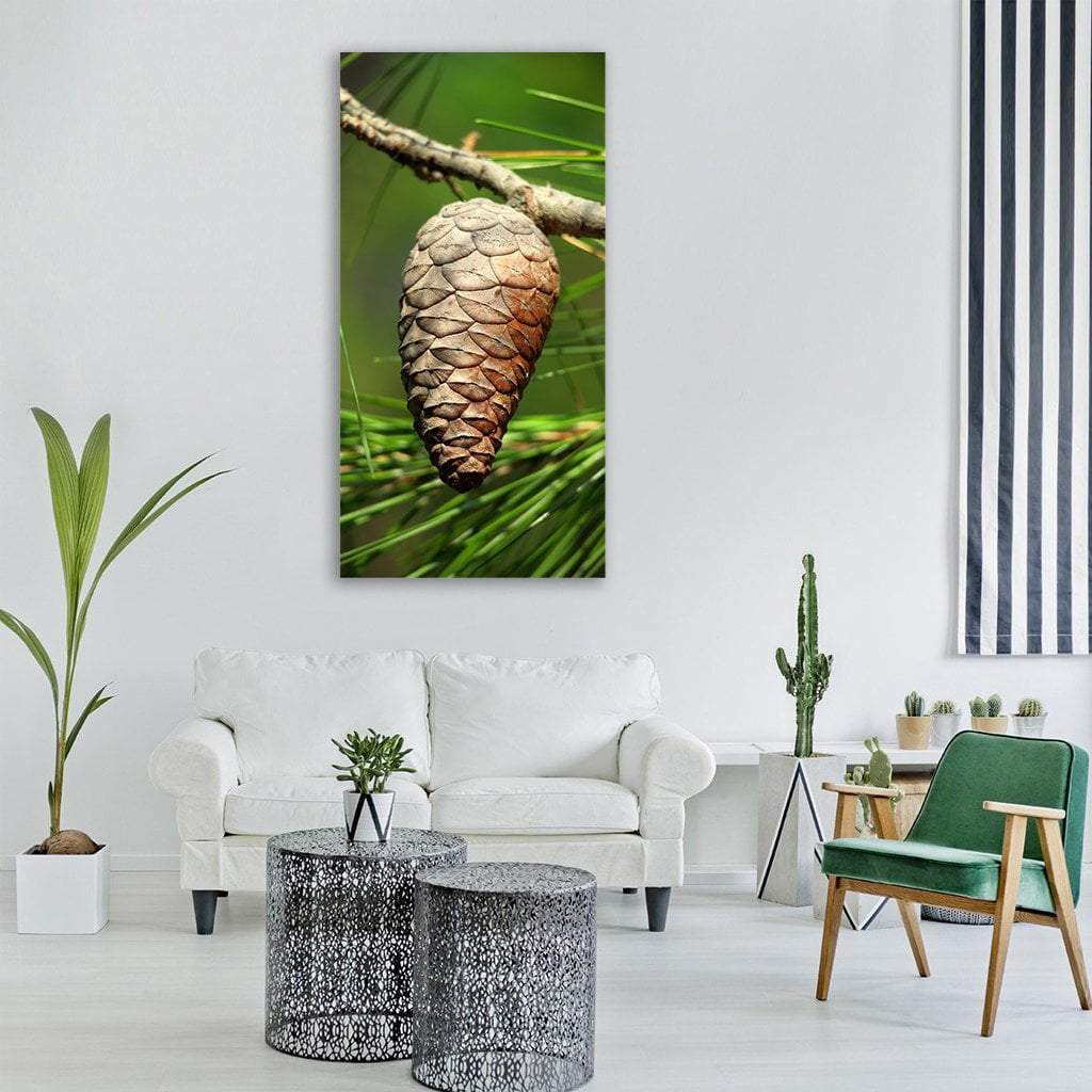 Brown Pine Cones On Tree Vertical Canvas Wall Art-1 Vertical-Gallery Wrap-12" x 24"-Tiaracle
