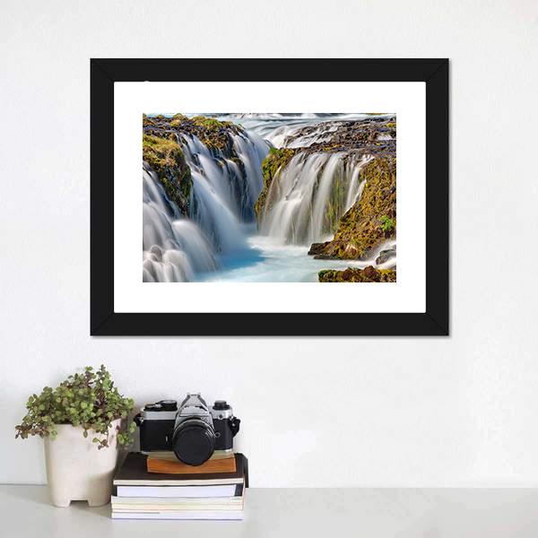 Bruarfoss Waterfall In Iceland Canvas Wall Art-1 Piece-Framed Print-20" x 16"-Tiaracle