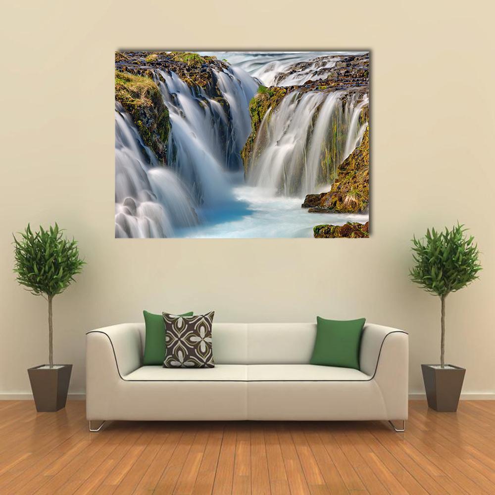 Bruarfoss Waterfall In Iceland Canvas Wall Art-4 Horizontal-Gallery Wrap-34" x 24"-Tiaracle