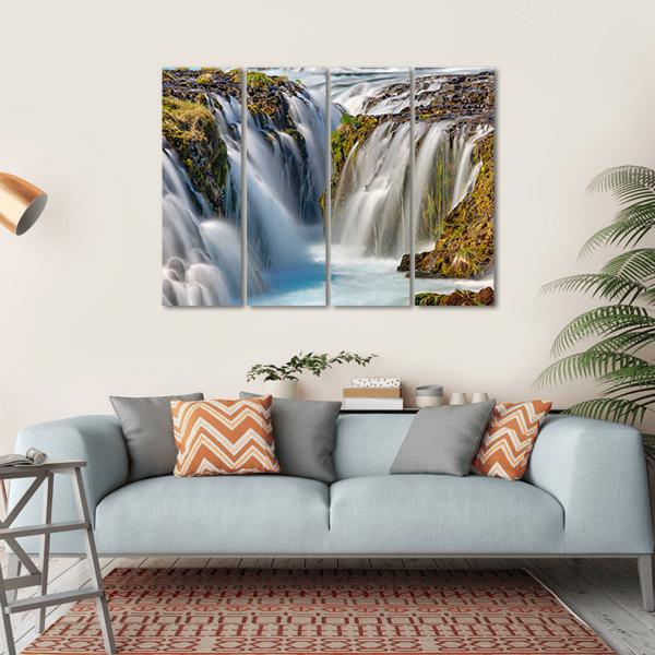 Bruarfoss Waterfall In Iceland Canvas Wall Art-4 Horizontal-Gallery Wrap-34" x 24"-Tiaracle