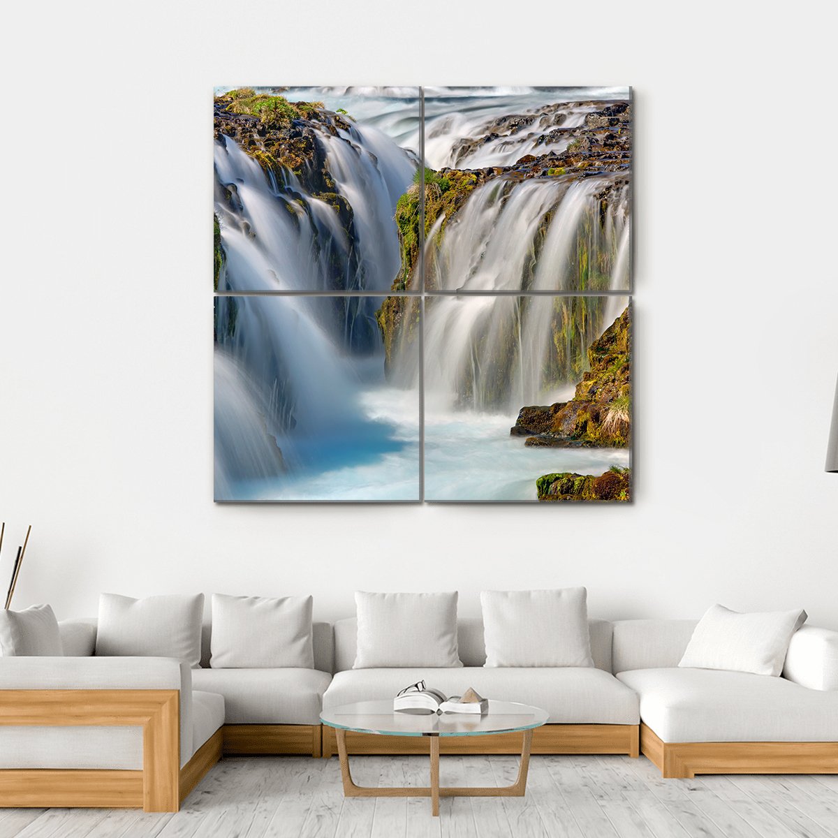 Bruarfoss Waterfall In Iceland Canvas Wall Art-4 Square-Gallery Wrap-17" x 17"-Tiaracle
