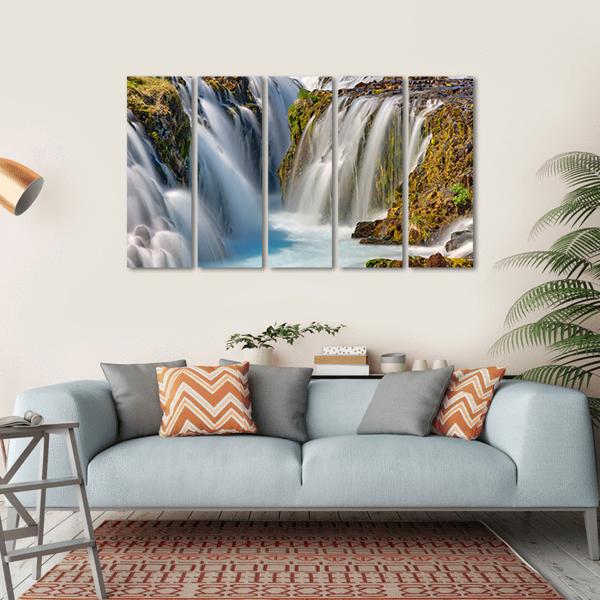 Bruarfoss Waterfall In Iceland Canvas Wall Art-5 Horizontal-Gallery Wrap-22" x 12"-Tiaracle