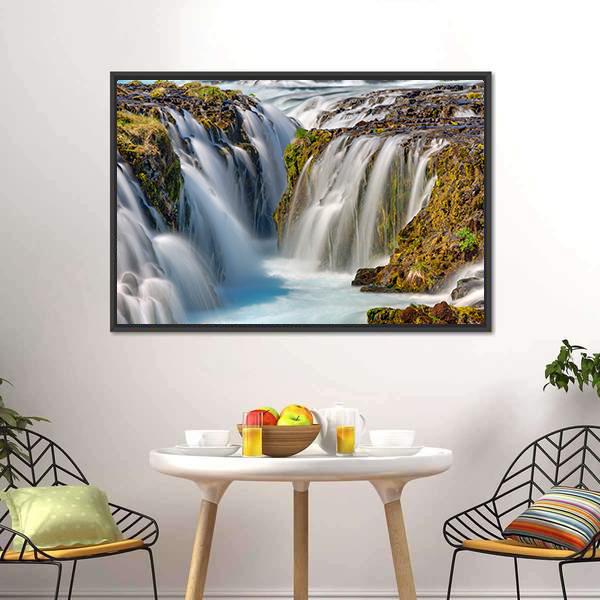 Bruarfoss Waterfall In Iceland Canvas Wall Art-5 Horizontal-Gallery Wrap-22" x 12"-Tiaracle