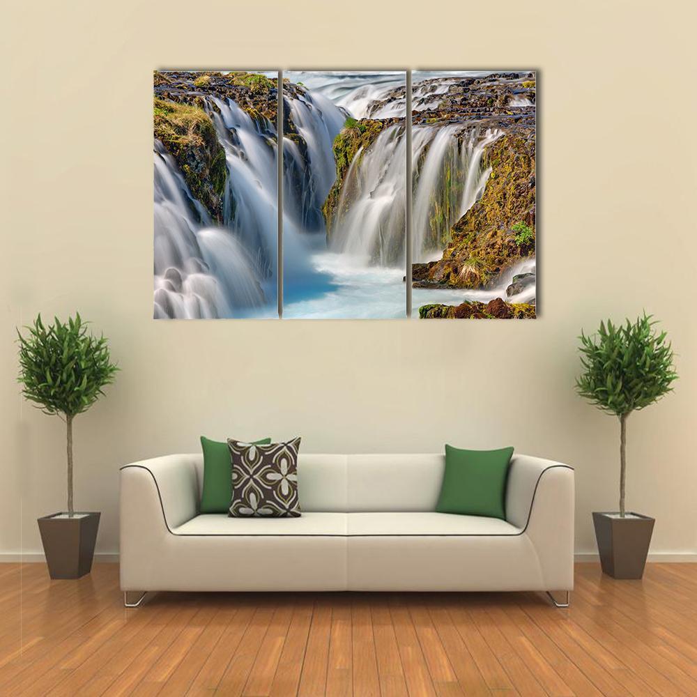 Bruarfoss Waterfall In Iceland Canvas Wall Art-3 Horizontal-Gallery Wrap-37" x 24"-Tiaracle