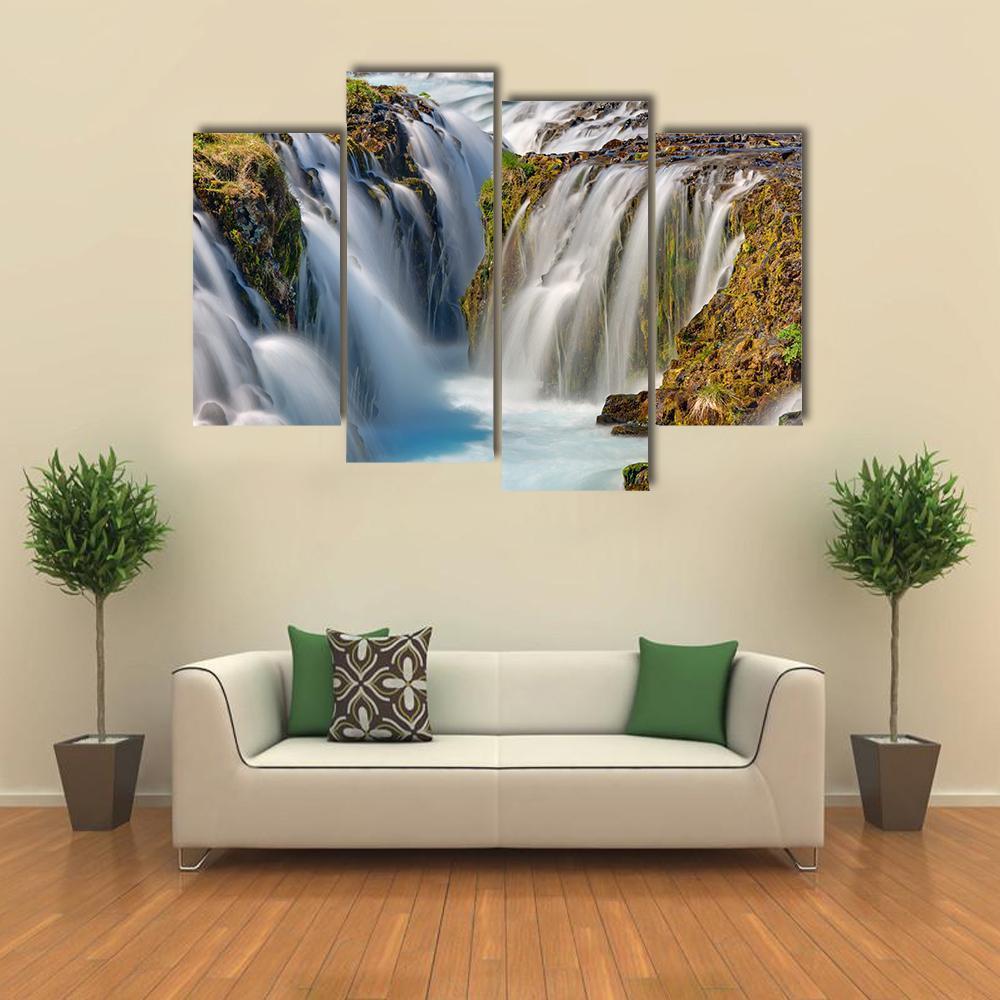 Bruarfoss Waterfall In Iceland Canvas Wall Art-4 Pop-Gallery Wrap-50" x 32"-Tiaracle