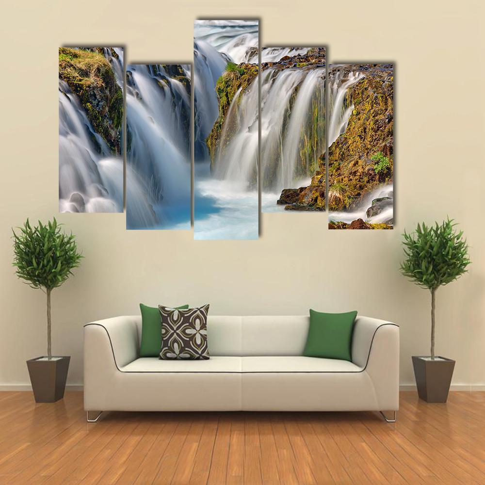 Bruarfoss Waterfall In Iceland Canvas Wall Art-5 Pop-Gallery Wrap-47" x 32"-Tiaracle