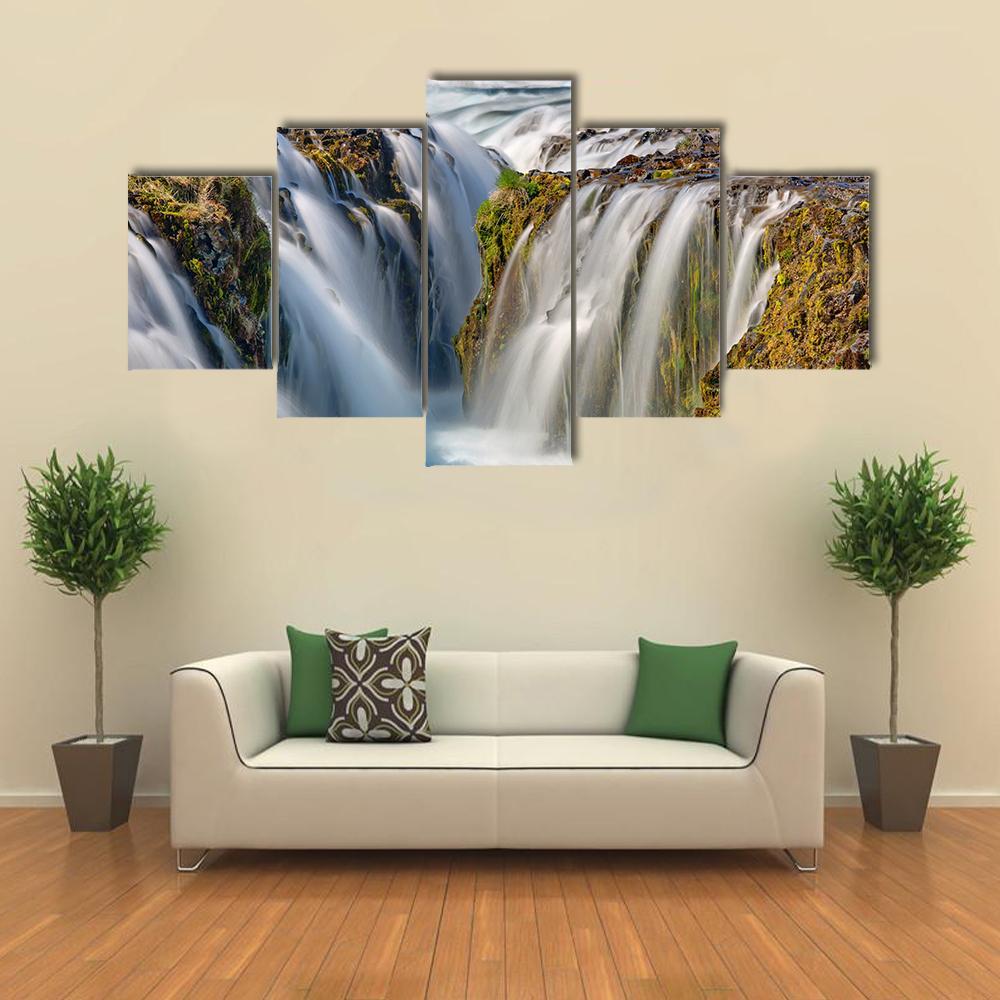 Bruarfoss Waterfall In Iceland Canvas Wall Art-5 Pop-Gallery Wrap-47" x 32"-Tiaracle