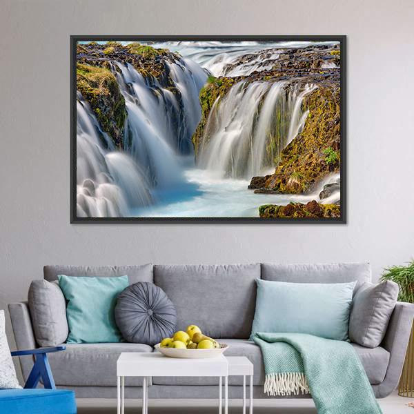 Bruarfoss Waterfall In Iceland Canvas Wall Art-1 Piece-Floating Frame-24" x 16"-Tiaracle