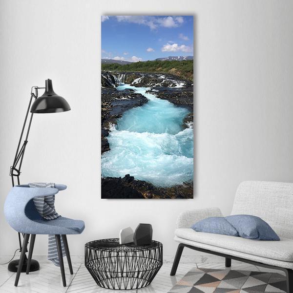 Bruarfoss Waterfall Iceland Vertical Canvas Wall Art-1 Vertical-Gallery Wrap-12" x 24"-Tiaracle