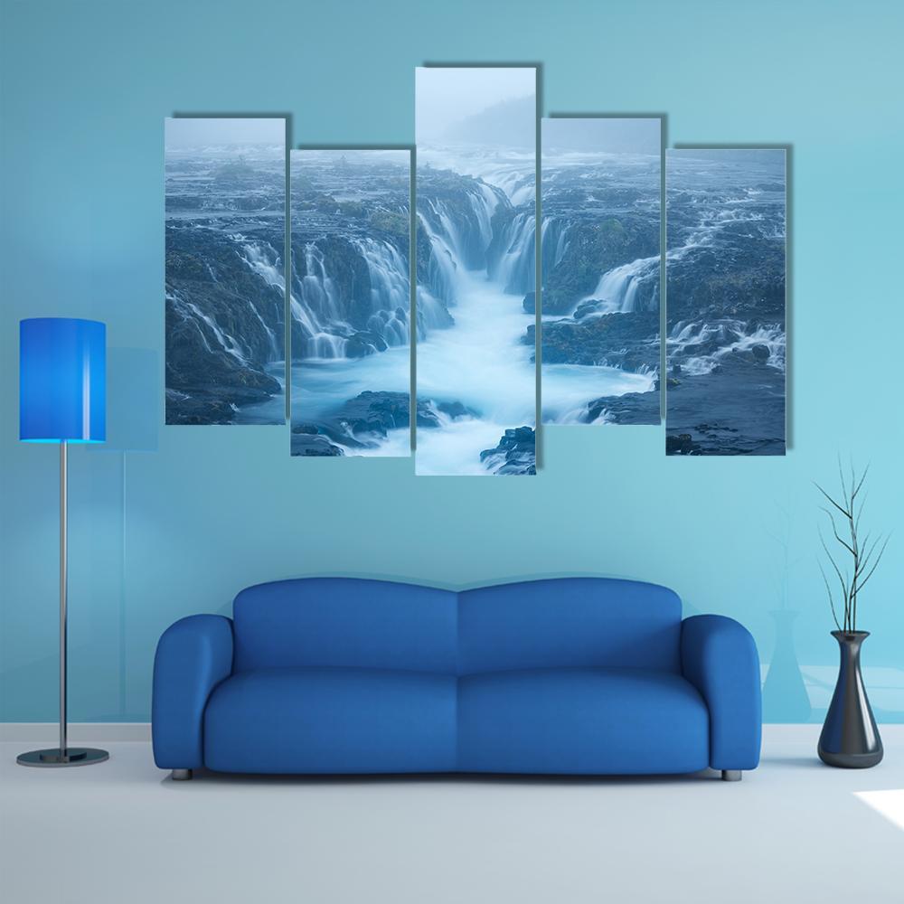 Bruarfoss Waterfall Canvas Wall Art-5 Pop-Gallery Wrap-47" x 32"-Tiaracle