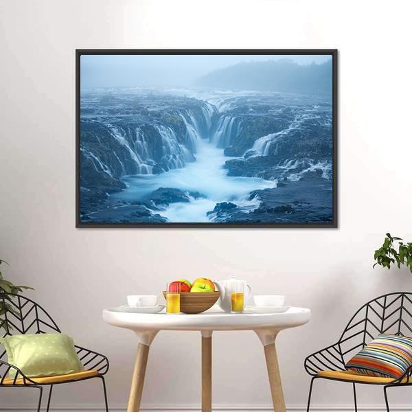 Bruarfoss Waterfall Canvas Wall Art-1 Piece-Floating Frame-24" x 16"-Tiaracle