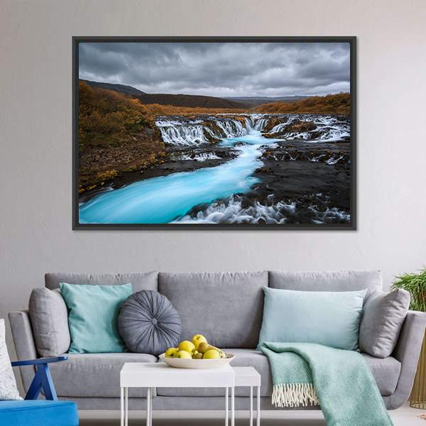 Bruarfossus Waterfall Canvas Wall Art-1 Piece-Floating Frame-24" x 16"-Tiaracle