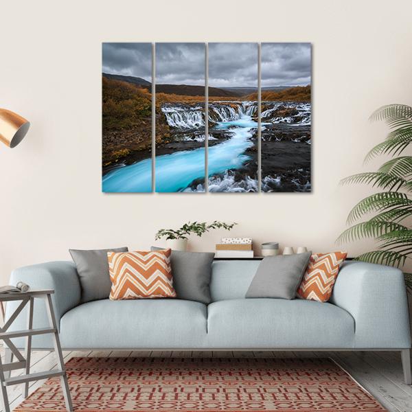 Bruarfossus Waterfall Canvas Wall Art-4 Horizontal-Gallery Wrap-34" x 24"-Tiaracle