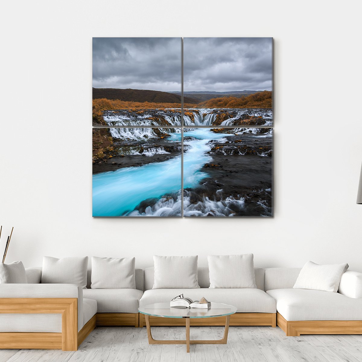 Bruarfossus Waterfall Canvas Wall Art-4 Square-Gallery Wrap-17" x 17"-Tiaracle