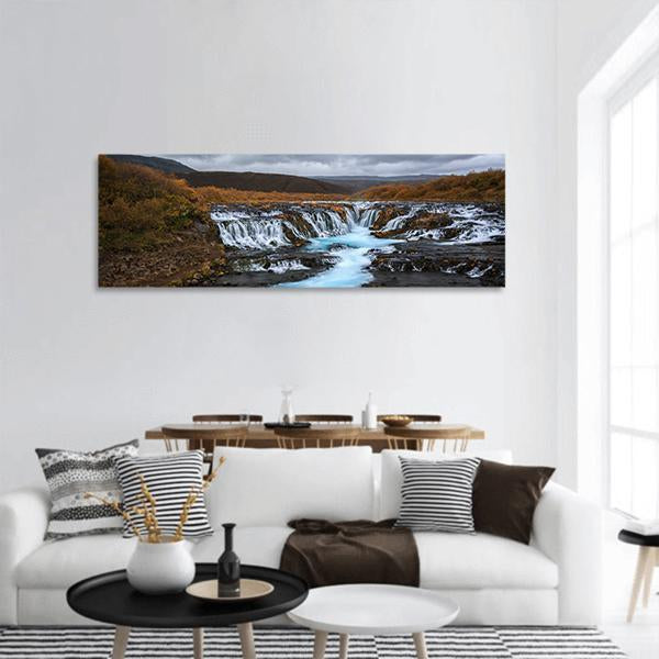 Bruarfossus Waterfall Panoramic Canvas Wall Art-1 Piece-36" x 12"-Tiaracle