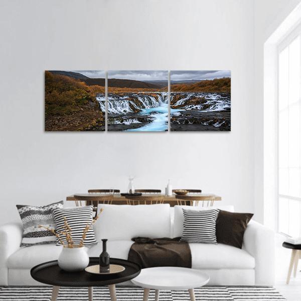 Bruarfossus Waterfall Panoramic Canvas Wall Art-3 Piece-25" x 08"-Tiaracle