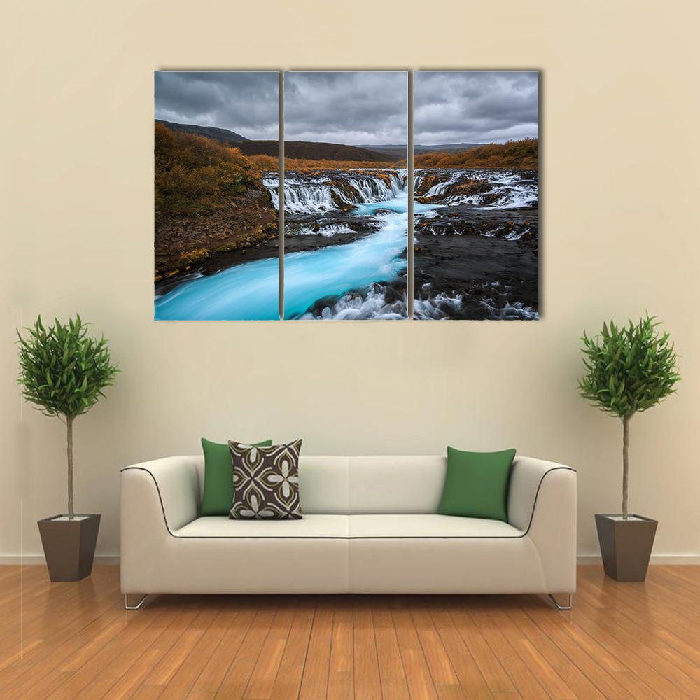 Bruarfossus Waterfall Canvas Wall Art-3 Horizontal-Gallery Wrap-37" x 24"-Tiaracle