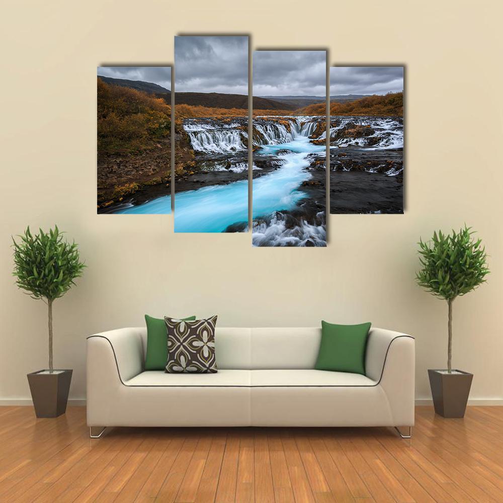 Bruarfossus Waterfall Canvas Wall Art-4 Pop-Gallery Wrap-50" x 32"-Tiaracle