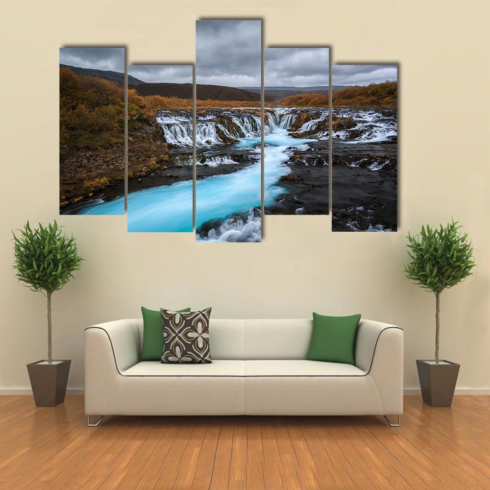 Bruarfossus Waterfall Canvas Wall Art-5 Pop-Gallery Wrap-47" x 32"-Tiaracle