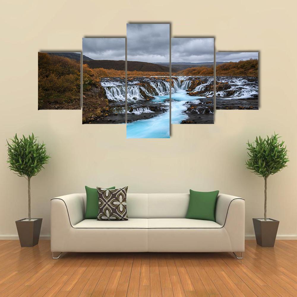 Bruarfossus Waterfall Canvas Wall Art-5 Pop-Gallery Wrap-47" x 32"-Tiaracle