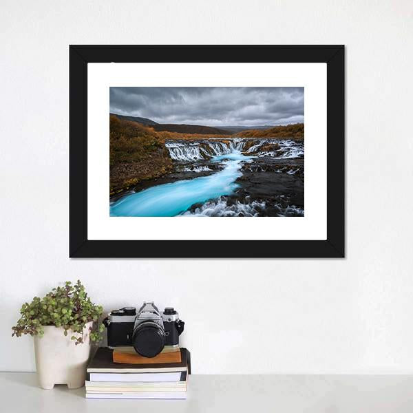 Bruarfossus Waterfall Canvas Wall Art-1 Piece-Framed Print-20" x 16"-Tiaracle