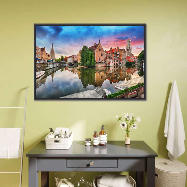 Bruges At Dramatic Canvas Wall Art-3 Horizontal-Gallery Wrap-25" x 16"-Tiaracle