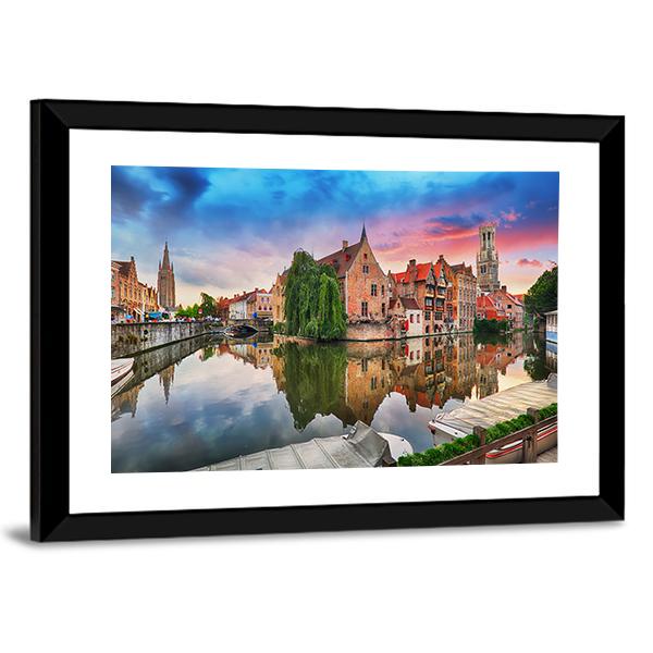 Bruges At Dramatic Canvas Wall Art-3 Horizontal-Gallery Wrap-25" x 16"-Tiaracle